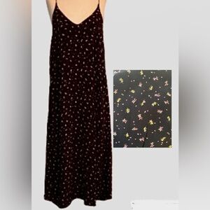 Pins and Needles Deep V Black Floral Midi Spaghetti Strap Racer Back Slip Dress